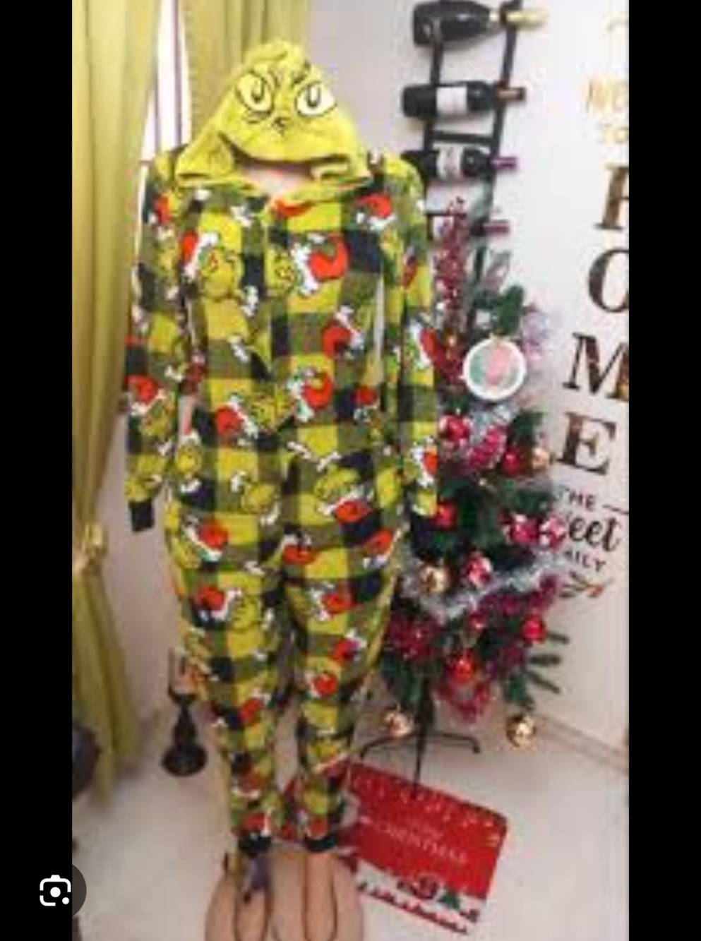 Grinch Green Plaid Hooded Onesie Pajama